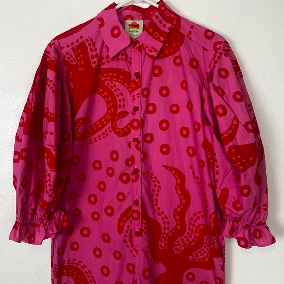 FARM RIO Octocool Octopus Print Puff Sleeve Romper Jumpsuit No Belt Sz XS Pink - Picture 4 of 6